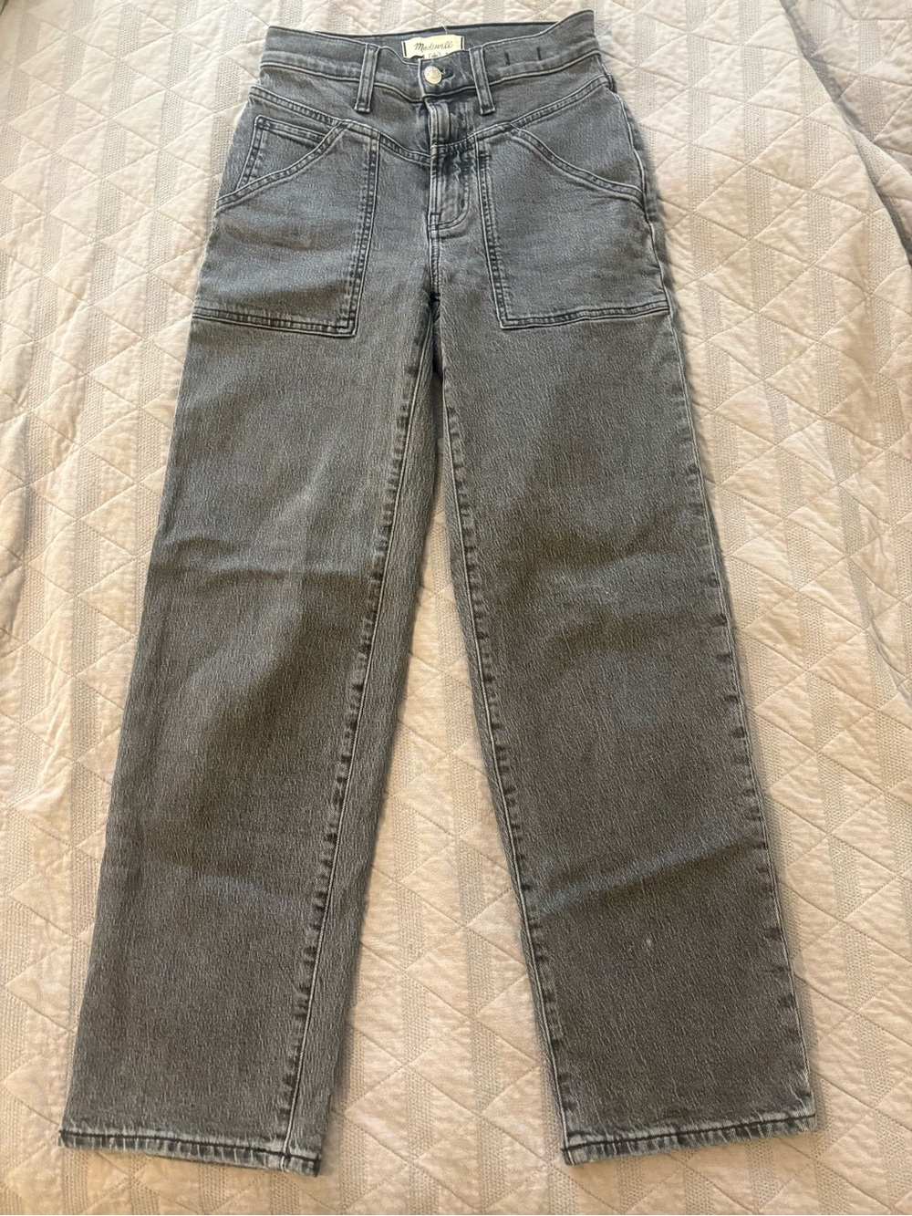 Madewell The Perfect Vintage Wide-Leg Jeans Size 24 Dark Wash Patch Pockets